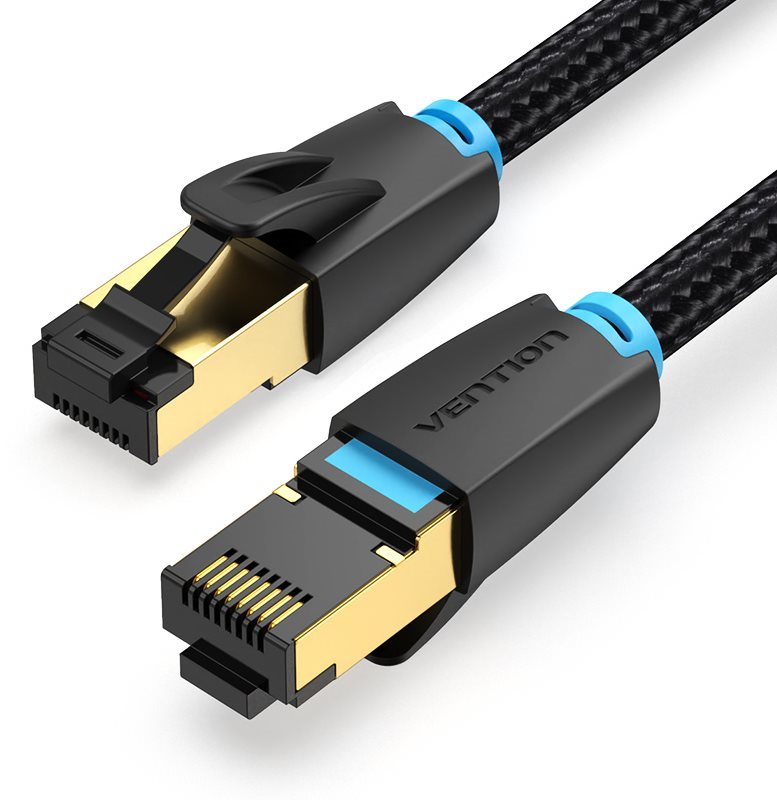 Hálózati kábel Vention Cotton Braided Cat.8 SFTP Patch Cable 0.5m Black