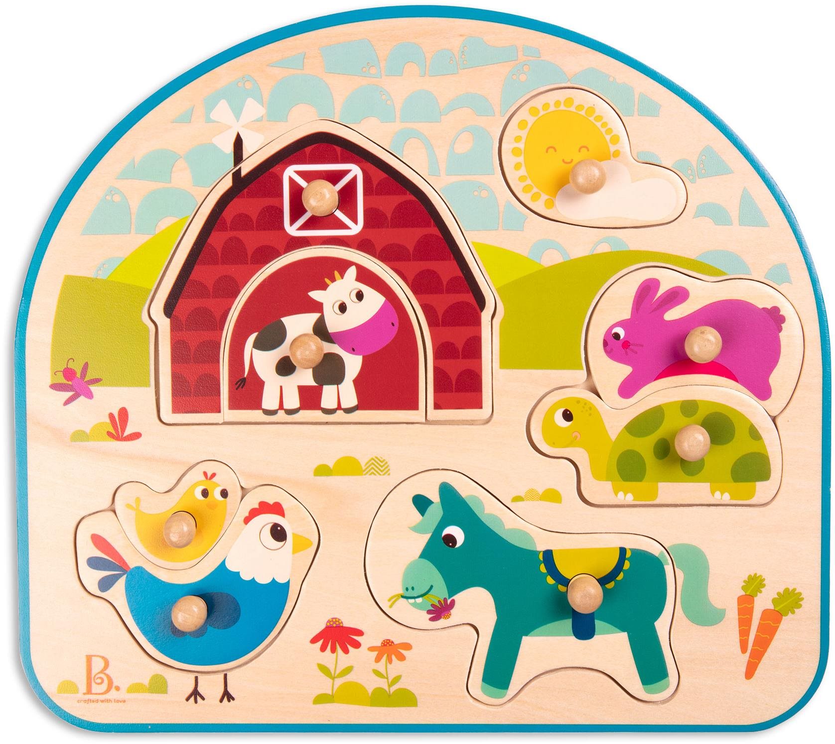 Kirakós játék B-Toys Fa puzzle fogórészekkel - Farm