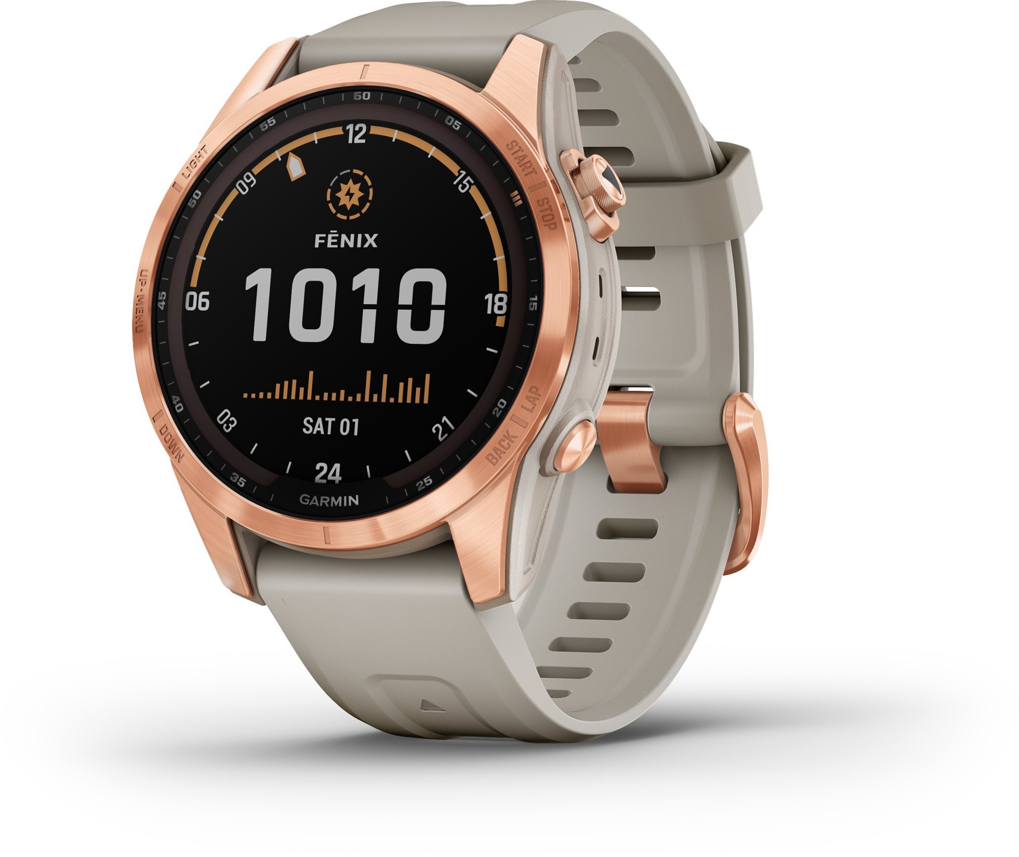 Okosóra Garmin Fenix 7S Solar Rose Gold/Light Sand Band