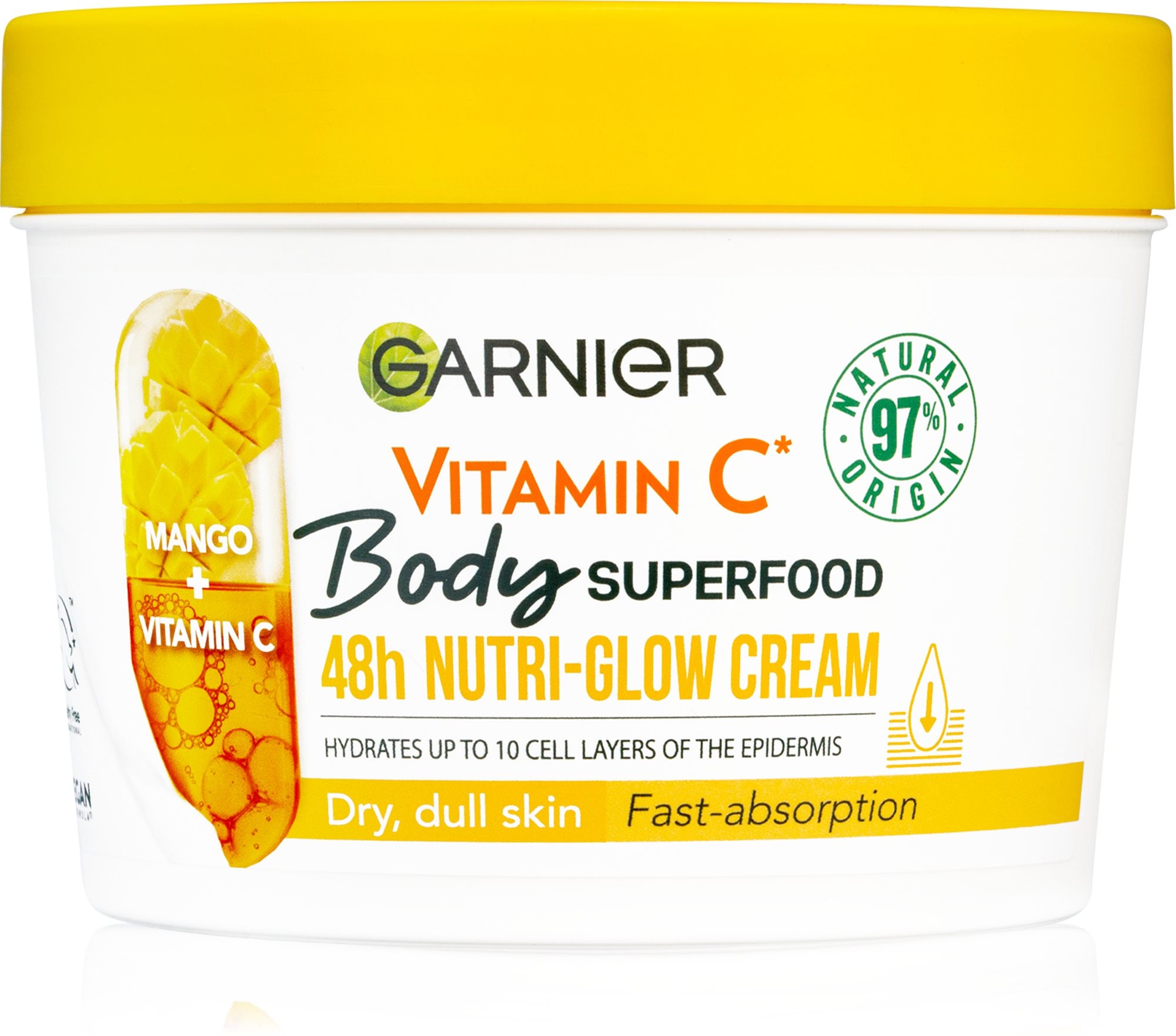 Testápoló krém GARNIER Body Food Glow Cream Mango + Vitamin C 380 ml