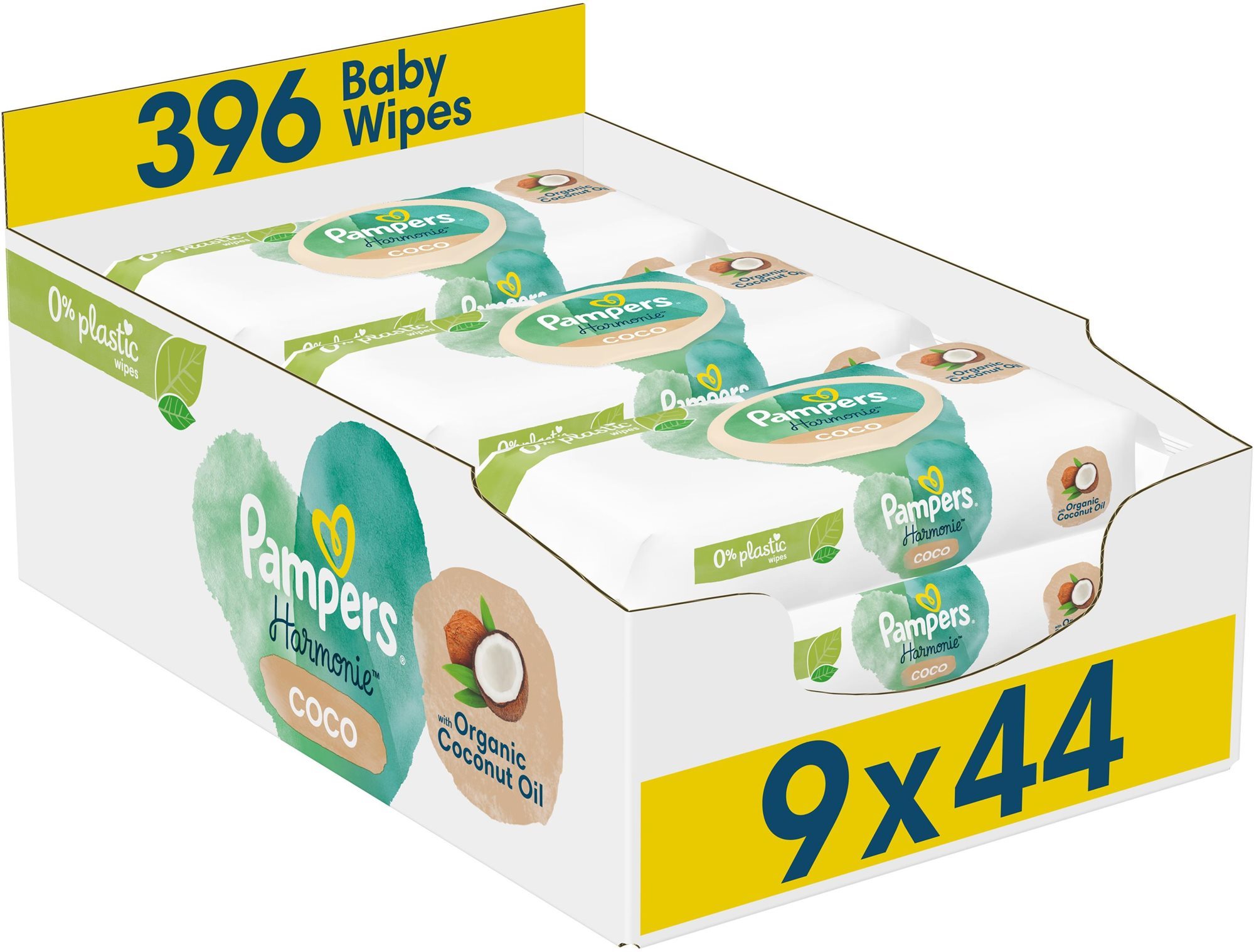 Popsitörlő PAMPERS Harmonie Coconut Plastic Free 396 db (9× 44 db)