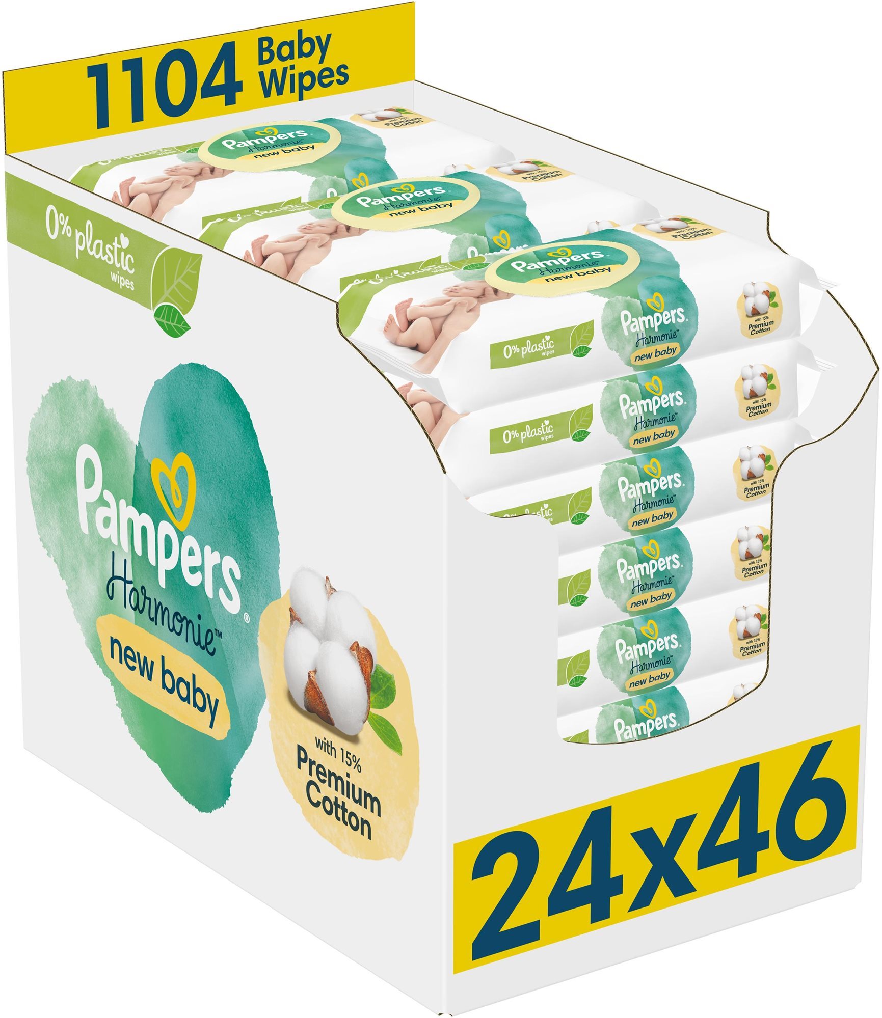 Popsitörlő PAMPERS Harmonie New Baby Plastic Free 1104 db (24× 46 db)