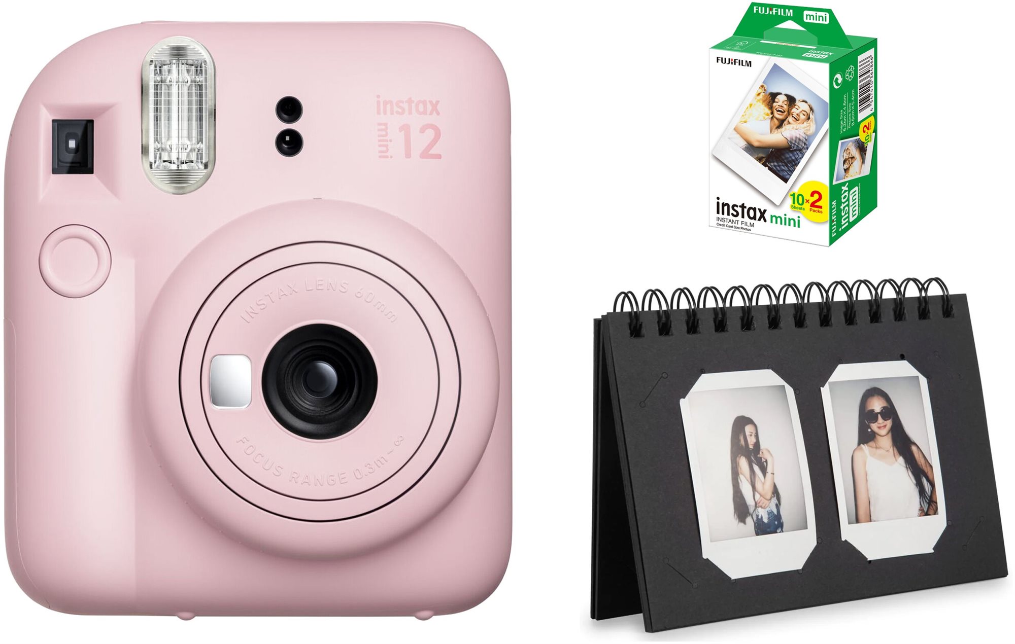 Instant fényképezőgép FujiFilm Instax Mini 12 Blossom Pink + mini film 20 darab fotó + Instax asztali album 40 Black