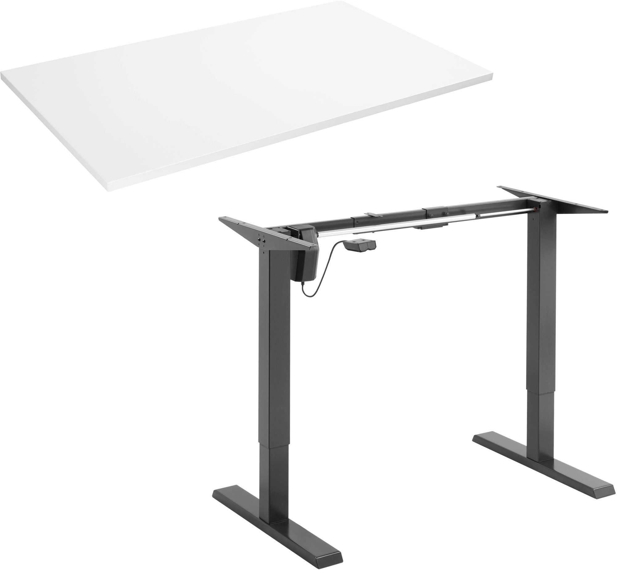 Állítható magasságú asztal AlzaErgo Table ET2.1 fekete + lap TTE-01 140x80 cm fehér laminált