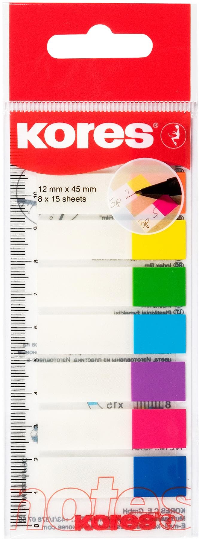 Öntapadós jegyzettömb KORES Index Strips jelölők vonalzóra 45 x 12 mm